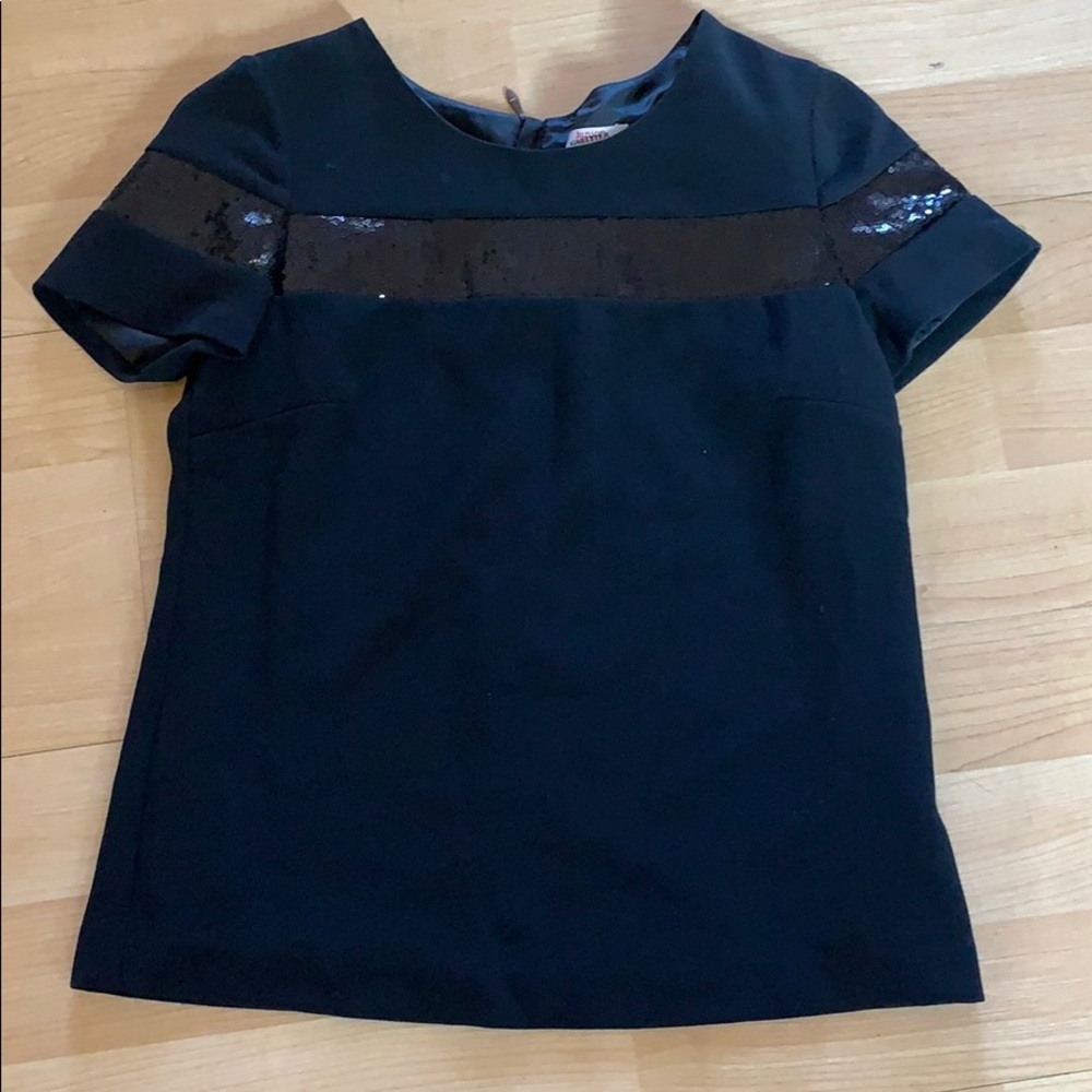 Black dressy top with rhinestone stripe